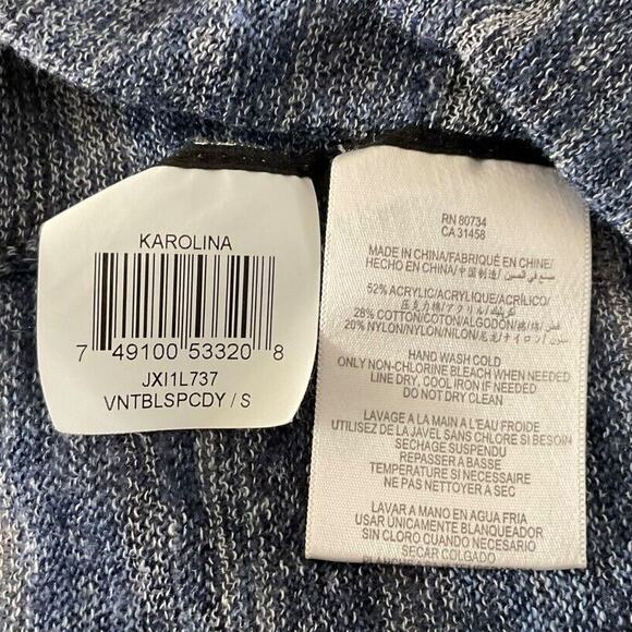 BCBGMAXAZRIA Women's Small Blue White Blouse Striped Knit Batwing - Picture 7 of 10